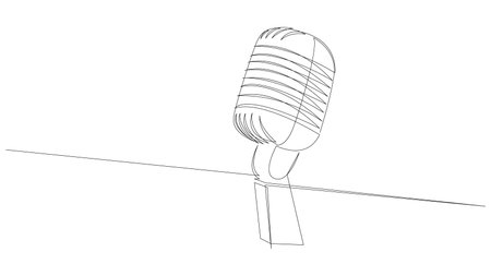 Continuous single line drawing of a microphone. Music concept one line art. Studio microphone isolated on a white background. vector illustrationのイラスト素材