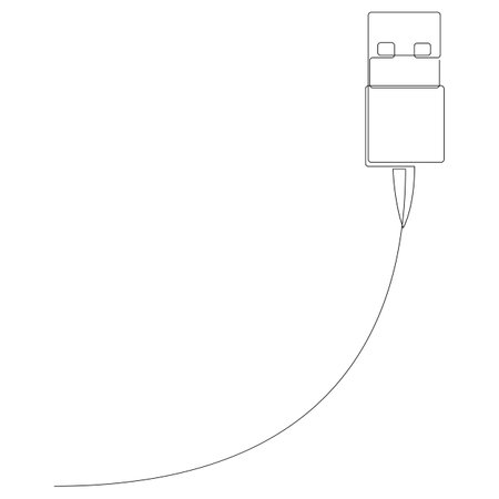USB data cable one line drawing. Continuous single line technological concept. computer wire. vector illustrationのイラスト素材
