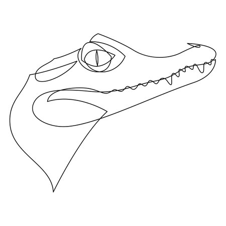 One continuous line drawing of head wild caiman crocodile for company logo identity. Scary animal alligator concept for national park icon. Modern single line draw design graphic vector illustrationのイラスト素材