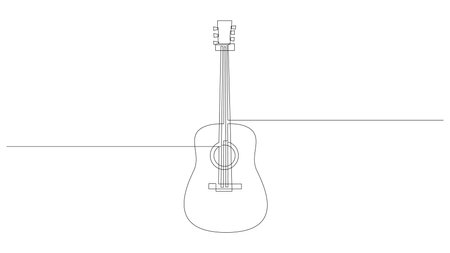 Continuous line drawing of wooden classic acoustic guitar. Modern stringed music instruments concept drawn by one line. single line vector illustrationのイラスト素材