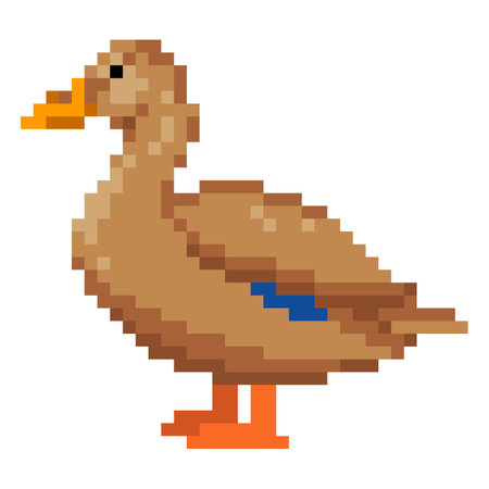 Pixel art duck. Bird retro video game asset. Animal vector illustration.のイラスト素材