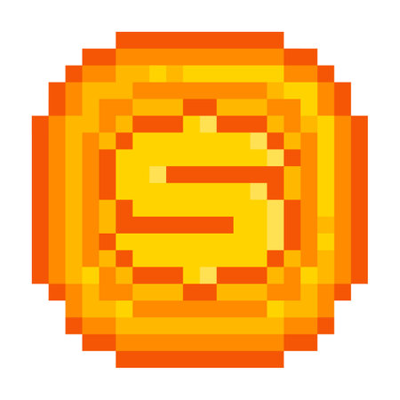 Pixel art golden dollar coin in retro video game style. Vector illustrationのイラスト素材