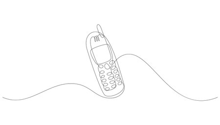Old style mobile phone continuous line drawing. Retro telephone minimalist sketch drawn in one line art style. Vector illustrationのイラスト素材