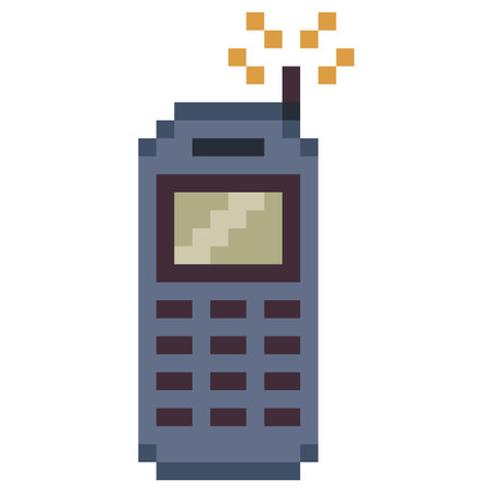Old style mobile phone with antenna icon in pixel art style. Vector illustrationのイラスト素材