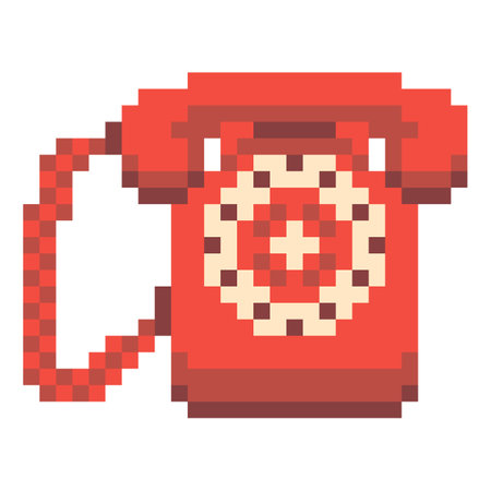 Pixel art retro phone and handset icon. Vintage rotary phone sign 8-bit design. Vector illustrationのイラスト素材
