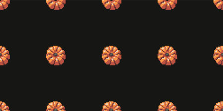 Pumpkin seamless pattern pixel art. 8-bit Halloween pattern on dark background for wrapping paper. Vectorのイラスト素材