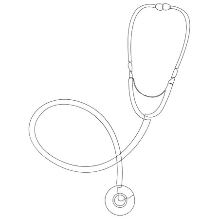 Continuous one line drawing of medical stethoscope. Medical health concept in doodle style. Minimalist design by single line vector illustration.のイラスト素材
