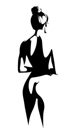 Vector illustration of abstract elegant female back. Black and white sexy woman figure, view from behind.のイラスト素材
