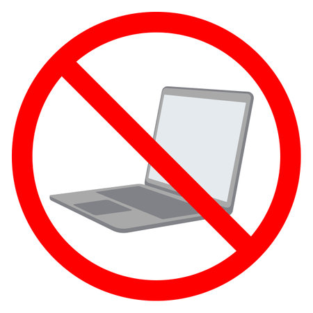 No laptop prohibition sign. Vector illustration isolated on white backgroundのイラスト素材