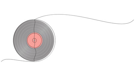 Vinyl audio record continuous line drawing. Vintage LP disk drawn in one line art style. Vector illustration.のイラスト素材