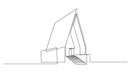 Modern house in continuous line art drawing style. Contemporary building model linear design. Vector illustration.のイラスト素材