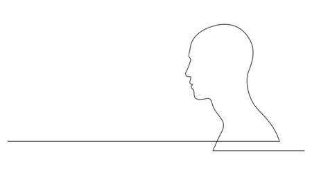 Continuous line drawing of a human head. Contour of male profile drawn by one line. Vector illustration.のイラスト素材