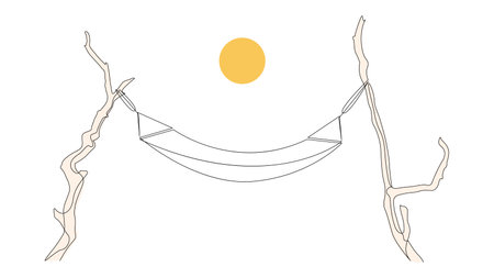 Hammock hung on trees one line drawing. Vector illustration, editable stroke.のイラスト素材