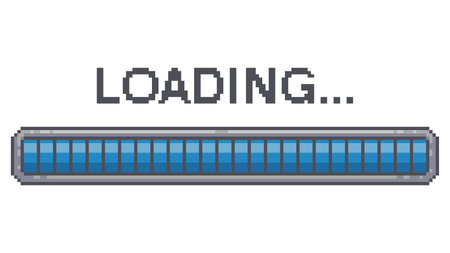 Pixel art 8 bit loading bar indicator. Retro styled game design interface.のイラスト素材
