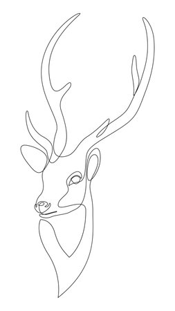 One line design silhouette of deer. Hand drawn single continuous line minimalism style. Vector illustrationのイラスト素材