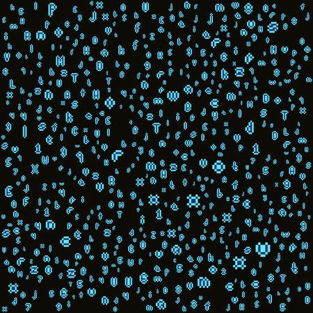 Scattered Pixel Font Letters Pattern on Black Background - Pixel Art Vectorのイラスト素材