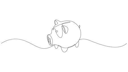 Continuous one line drawing of ceramic pig. Financial, investment and money savings concept. Minimal style simple vector illustration.のイラスト素材