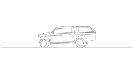 Continuous one line illustration of an SUV car in side view. Editable stroke vector for transport, mobility and automotive concepts.のイラスト素材
