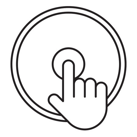 Finger touching a circular control, symbolizing drag to move gesture. Concept of navigation hint,...