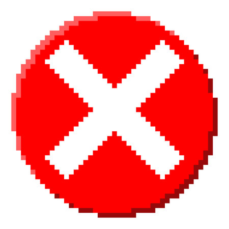 Pixel art red cross mark icon. X symbol in round shape. Vector illustration