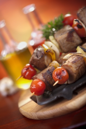Meat and vegetable skewers の写真素材