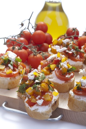 Italian appetizer called Bruschettaの写真素材