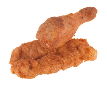 fresh roasted chicken isolated on whiteの写真素材