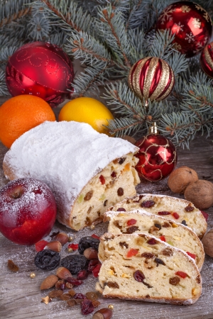traditional homemade Christmas sweet bread with dried fruitの写真素材
