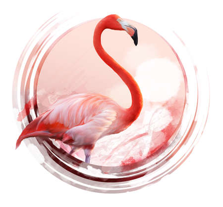 Gentle and romantic flamingo, realistic drawing of a beloved bird, as a symbol of elegance and beauty of natureの写真素材