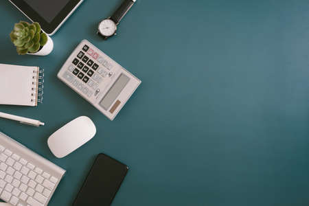 top view of office desk table with tablet and smartphone on background, graphic designer, Creative Designer concept.の写真素材