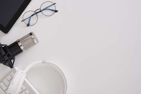 top view of podcast audio content concept
