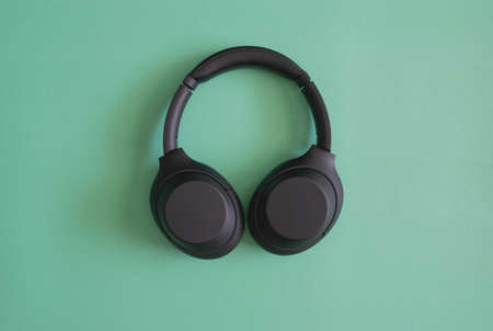 headset on green screen tableの写真素材