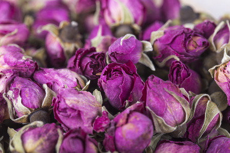 Dried Rosa damascena mainly used for production of rose oil and pink water and therapiesの写真素材