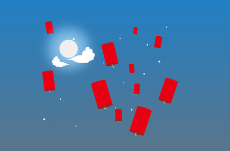 Chinese old culture about KongMingDeng  Red Lanterns  in nightのイラスト素材