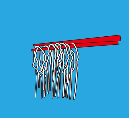 Noodle Asian food into chopsticks, menu poster,  Illustrationのイラスト素材