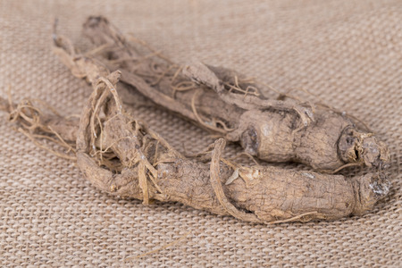 Closeup of Ginseng, the energy root on the tableの写真素材