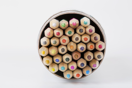 Abstract closeup of a box of colorful pencils.の写真素材