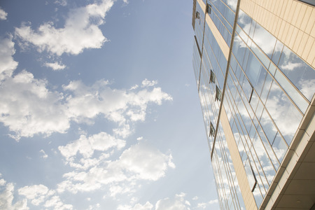 Windows by modern building in blue sky.のeditorial素材