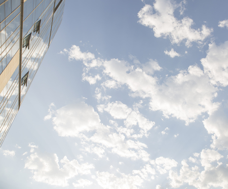 Windows by modern building in blue sky.のeditorial素材