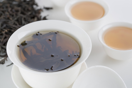 Hot tea on the white table.の写真素材