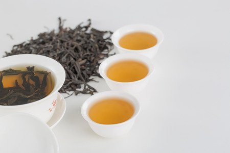 Hot tea on the white table.の写真素材
