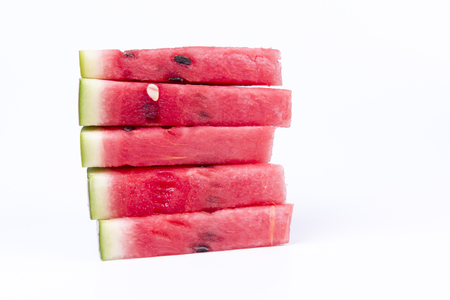 Red watermelon slices on the white background.の写真素材