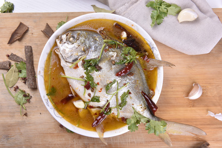 Pomfret fish, chinese food.の写真素材