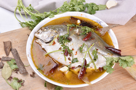 Pomfret fish, chinese food.