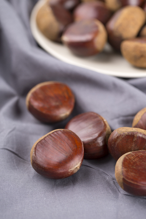 Closeup of chestnuts on tableの写真素材