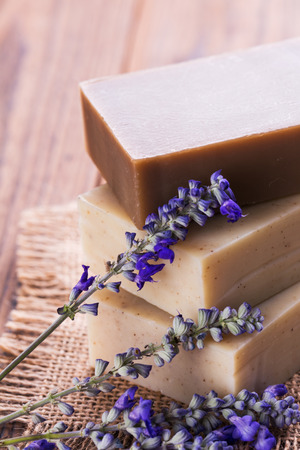 Handmade soap and fresh lavenderの写真素材