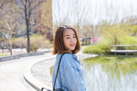 Portrait of Asian college student at campusの写真素材