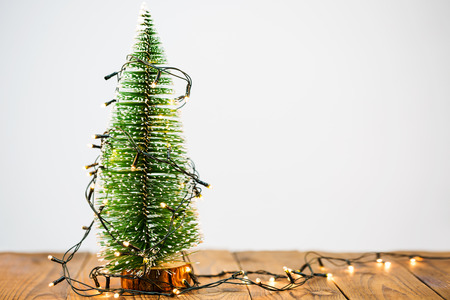 Closeup of Christmas tree with light
