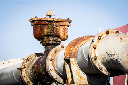 Moss and rust stains of the water pipes.の写真素材