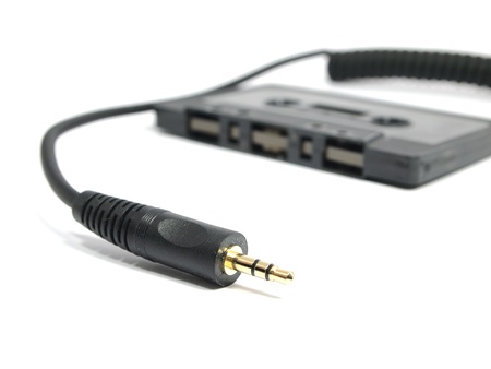 Closeup of a mini audio plug on w white background  